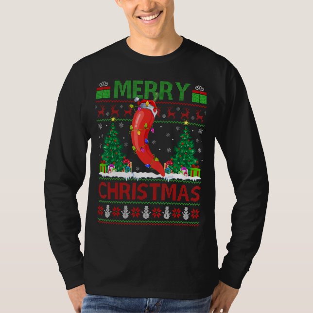 Chilli Vegetable   Xmas Tree Ugly Santa Chilli Chr T-Shirt (Front)