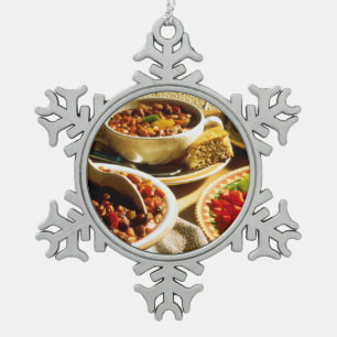 Chilli with Cornbread Snowflake Pewter Christmas Ornament