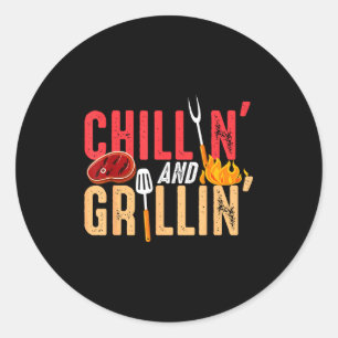 Chillin and grillin barbecue party classic round sticker