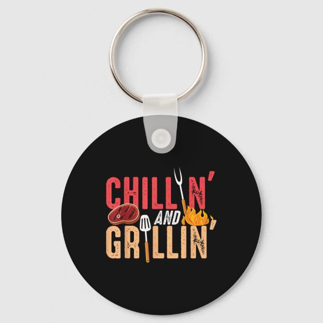 Chillin And Grillin Barbecue Party  Key Ring (Front)