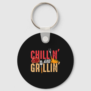 Chillin and grillin barbecue party key ring