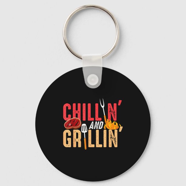 Chillin and grillin barbecue party  key ring (Front)