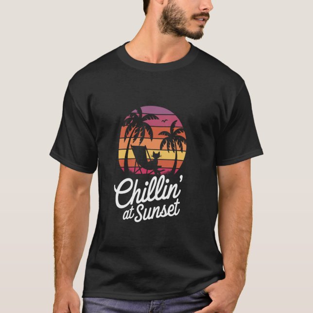 Chillin' At Sunset Cat Relaxing T-Shirt (Front)