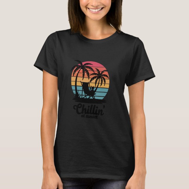 Chillin' At Sunset Retro Beach Cat T-Shirt (Front)