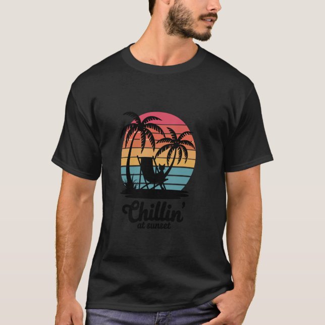 Chillin' At Sunset Retro Beach Cat T-Shirt (Front)