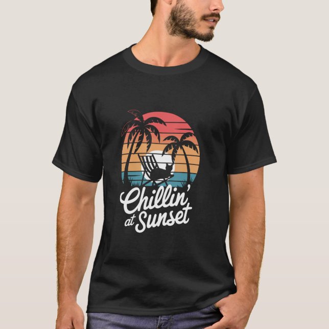 Chillin' At Sunset With Cat Silhouette T-Shirt (Front)