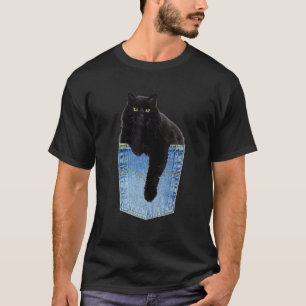 Chillin Black Cat In Denim Jean Pocket Pet T-Shirt