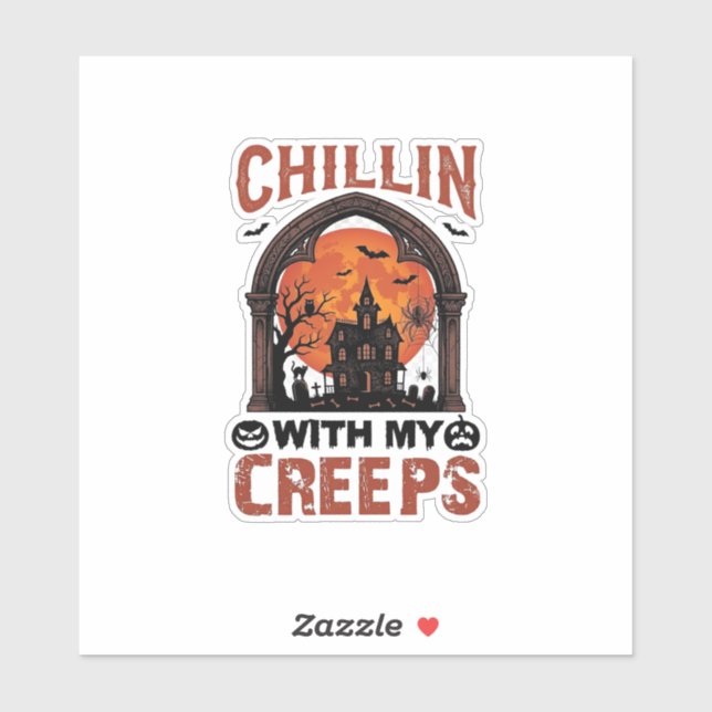 Chillin Creeps Halloween Haunted House Orange Moon (Sheet)