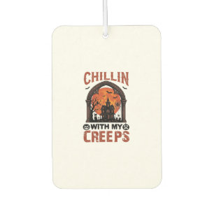 Chillin Creeps Halloween Haunted House Orange Moon Car Air Freshener