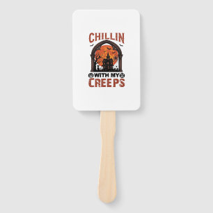 Chillin Creeps Halloween Haunted House Orange Moon Hand Fan