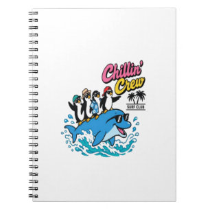 Chillin Crew Surf Club Penguin Dolphin T-Shirt Notebook