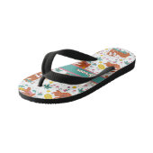 Chillin Cute Girl Sloth Pink & Green Pattern  Kid's Jandals (Angled)