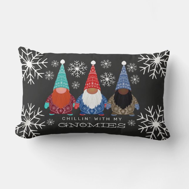Chillin' Gnomes Snowflake Illustration Christmas Lumbar Cushion (Front)