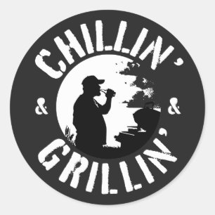Chillin’ & Grillin’ White Stamp Classic Round Sticker