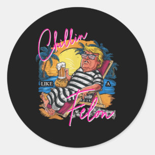 Chillin Like A Felon Retro Pink Summer Beer Funny Classic Round Sticker