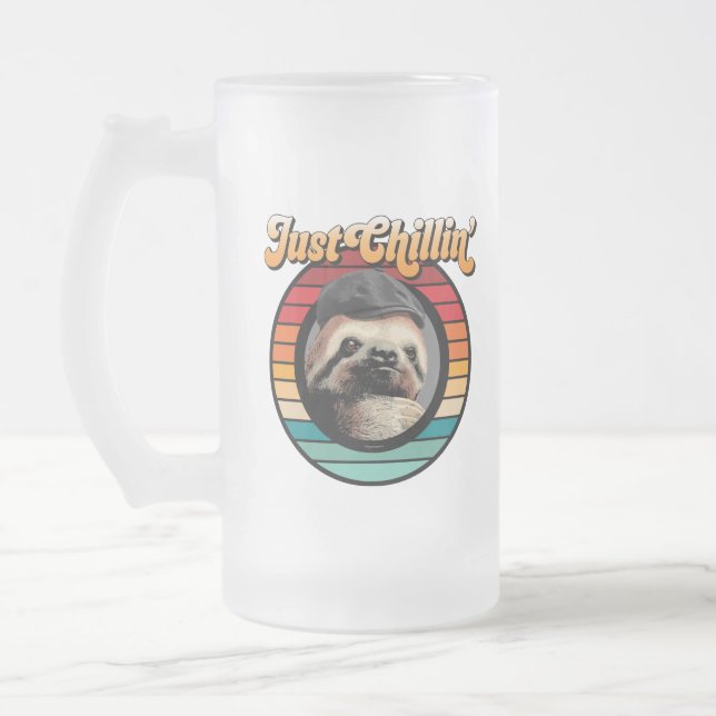 Chillin’ Sloth Frosted Glass Beer Mug (Left)