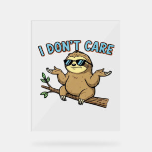 Chillin' Sloth I Don't Care Design Essential T-Shi Acrylic Sign