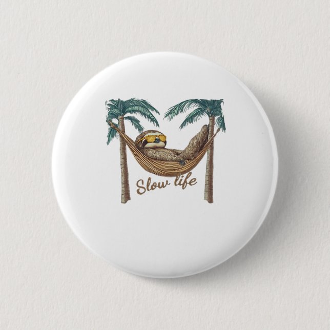 Chillin' Sloth in a Hammock Oversized T-Shirt 6 Cm Round Badge (Front)