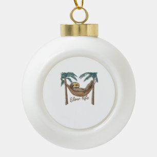 Chillin' Sloth in a Hammock Oversized T-Shirt Ceramic Ball Christmas Ornament