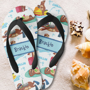 Chillin Sloth on Vacation Pattern Custom Kid's Jandals