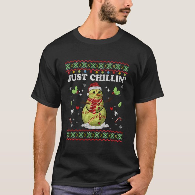 Chillin' Snow Softball Ball Ugly T-Shirt (Front)