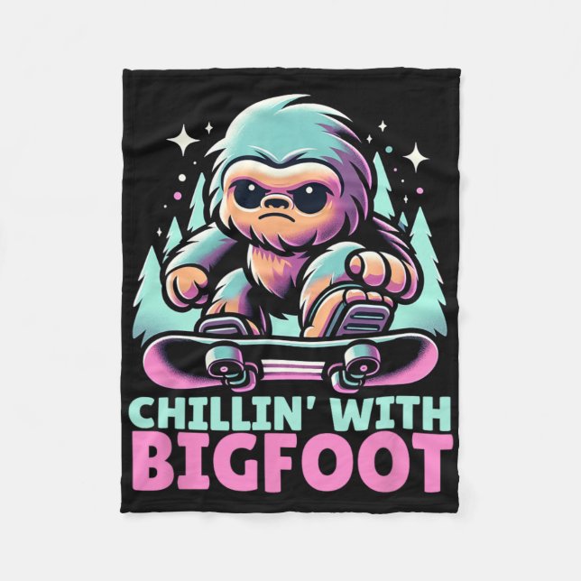 Chillin’ With Bigfoot Alpine Winter Sports Snowboa Fleece Blanket (Front)