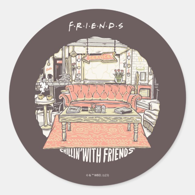 Chillin' with FRIENDS™ Cartoon Classic Round Sticker (Front)