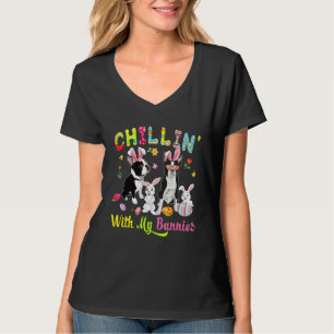 Chillin' With My Bunnies Cute Bunny Boston Terrier T-Shirt