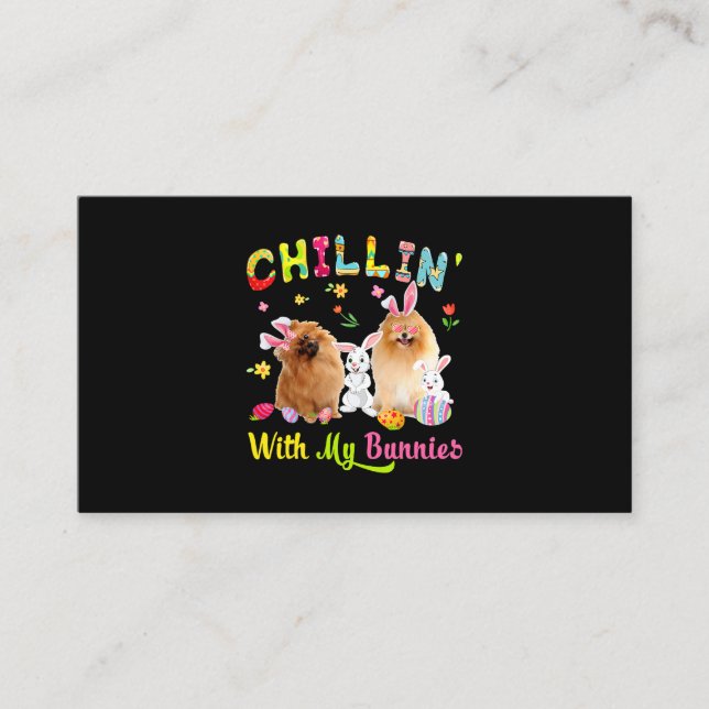 Chillin With My Bunnies Cute Bunny Pomeranian Dogs Business Card (Front)