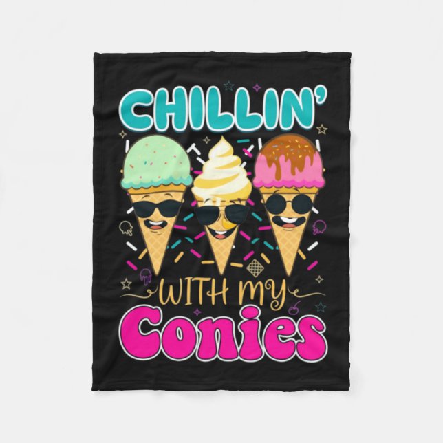 Chillin With My Conies Retro Ice Cream Summer Fleece Blanket (Front)