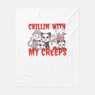 Chillin With My Creeps Cat Horror Killer Halloween Fleece Blanket