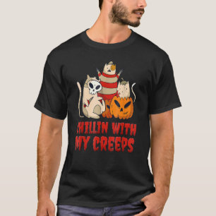 Chillin With My Creeps Cat Serial Killer Halloween T-Shirt