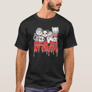 Chillin With My Creeps  Cats Halloween Costume T-Shirt