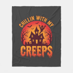 Chillin With My Creeps Halloween T-Shirt Design_1 Fleece Blanket