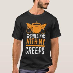 Chillin With My Creeps Vampire Halloween Skeleton T-Shirt