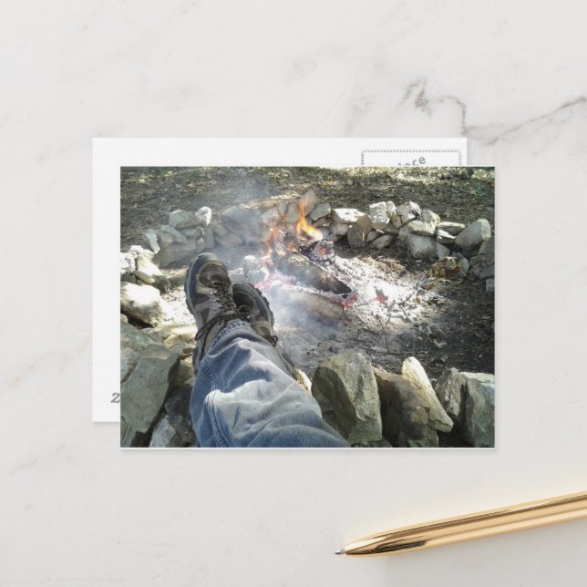 Chillin with my feet up by the campfire postcard (Front/Back In Situ)
