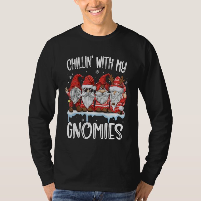 Chillin With My Gnomies  Christmas Red Gnomes Plai T-Shirt (Front)