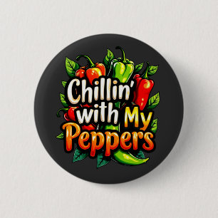 Chillin' with My Peppers - Colourful Chilli Graphi 6 Cm Round Badge