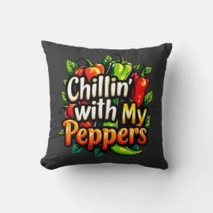 Chillin' with My Peppers - Colourful Chilli Graphi Cushion