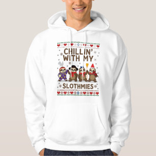 Chillin With My Slothmies Funny Sloth Ugly Christm Hoodie