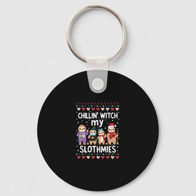 Chillin With My Slothmies Funny Sloth Ugly Christm Key Ring (Front)