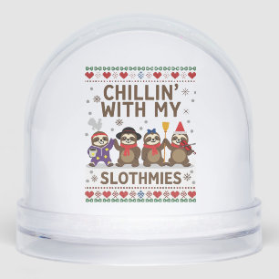 Chillin With My Slothmies Funny Sloth Ugly Christm Snowglobe