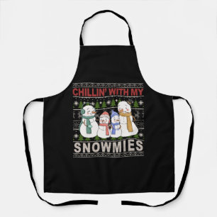 Chillin With My Snowmies Funny Ugly Christmas Apron