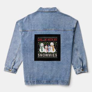 Chillin With My Snowmies Funny Ugly Christmas Denim Jacket