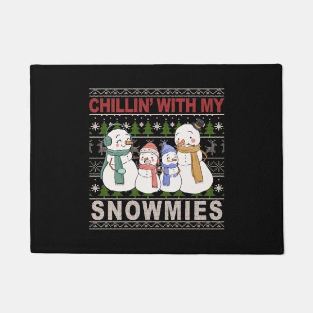 Chillin With My Snowmies Funny Ugly Christmas Doormat (Front)