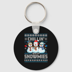 Chillin' With My Snowmies Funny Xmas Snowman Chris Key Ring