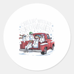 Chillin With My Snowmies Pickup Truck Snowman Chri Classic Round Sticker