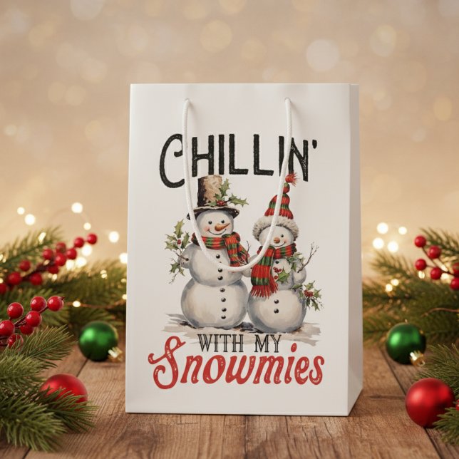 Chillin With My Snowmies Rustic Christmas Medium Gift Bag (Chillin With My Snowmies Rustic Christmas Medium Gift Bag)
