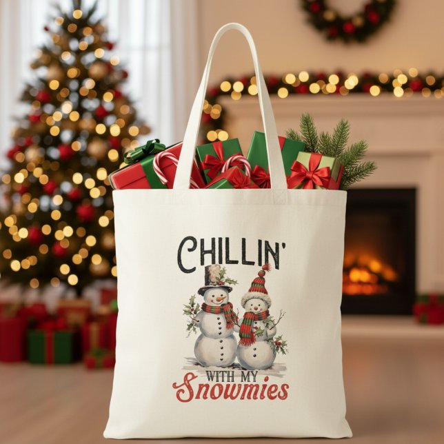 Chillin With My Snowmies Rustic Christmas Tote Bag (Chillin With My Snowmies Rustic Christmas Tote Bag)