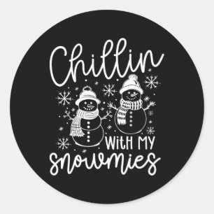 Chillin With My Snowmies Santa Snowman Funny Xmas  Classic Round Sticker
